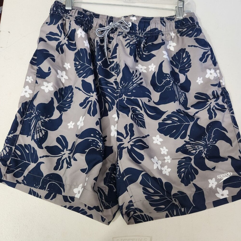 Speedo Swim Trunks Mens Medium Lined Blue Floral Print Hawaiian
